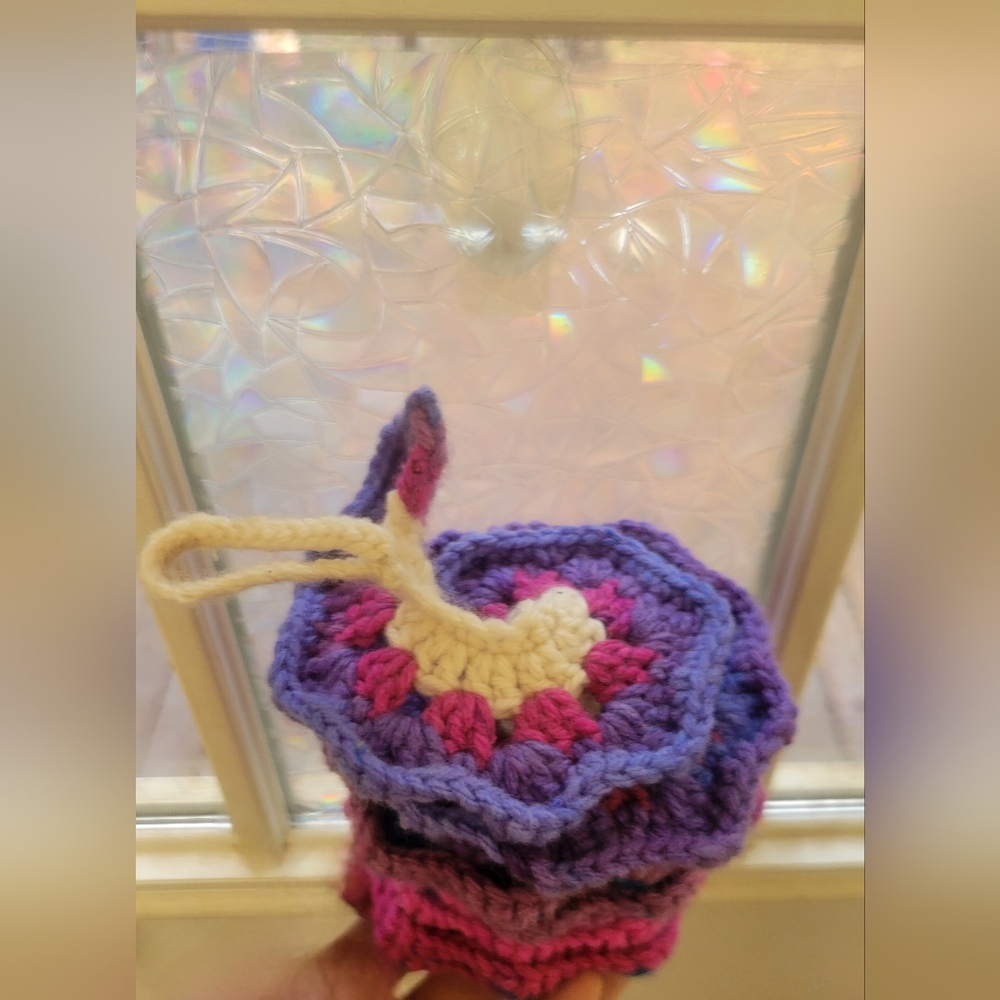 Handmade Purple and Pink Crochet Wind Spinner